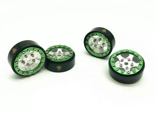 Treal 1.0 Beadlock Wheels (4P-Set) for Axial SCX24 with Brass Rings Weighted 22.4g-B Type (Green-Silver)