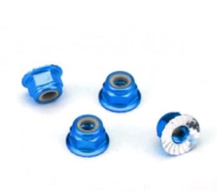 Traxxas Nuts, aluminum, flanged, serrated (4mm) (blue-anodized) (4)