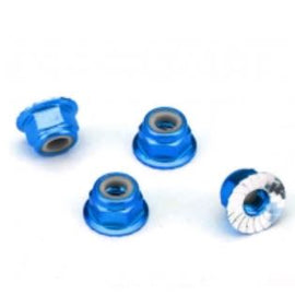 Traxxas Nuts, aluminum, flanged, serrated (4mm) (blue-anodized) (4)