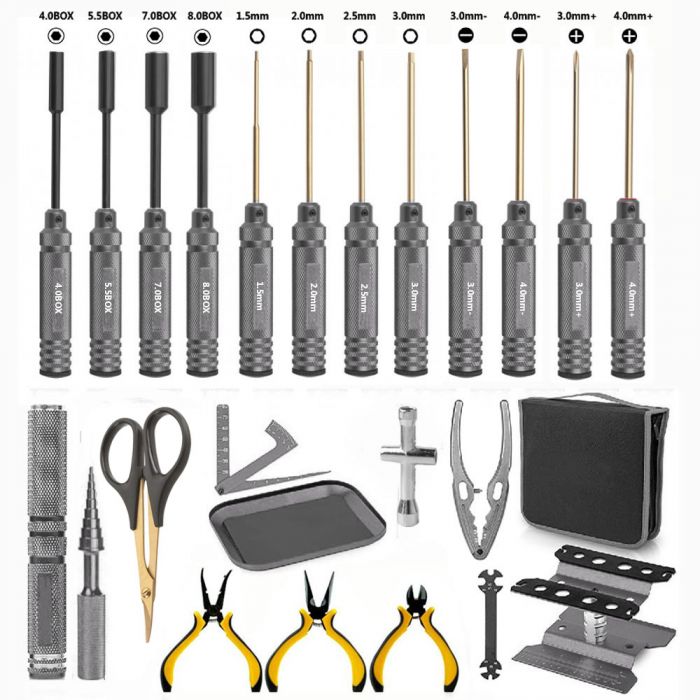 PowerHobby RC Tool Set Screwdriver Pliers Wrench, Body Reamer Stand