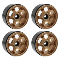 TREAL 1.9" Aluminum Beadlock Wheels (4) Scale-Look Concave Six Spoke Rim Crawler Wheels for 1/10 RC Trucks Type H Copper