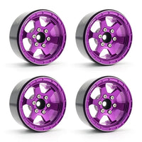 TREAL 1.9" Aluminum Beadlock Wheels (4) Scale-Look Concave Six Spoke Rim Crawler Wheels for 1/10 RC Trucks -Type H, Purple