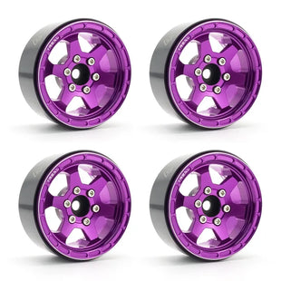 TREAL 1.9" Aluminum Beadlock Wheels (4) Scale-Look Concave Six Spoke Rim Crawler Wheels for 1/10 RC Trucks -Type H, Purple