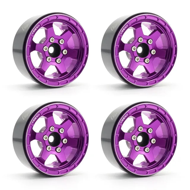 TREAL 1.9" Aluminum Beadlock Wheels (4) Scale-Look Concave Six Spoke Rim Crawler Wheels for 1/10 RC Trucks -Type H, Purple