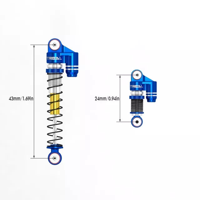 TREAL SCX24 Shocks 43mm Tele Shock Vibration Damper(4) for 1/24 Axial SCX24 Bronco Gladiator C10 Deadbolt, Blue