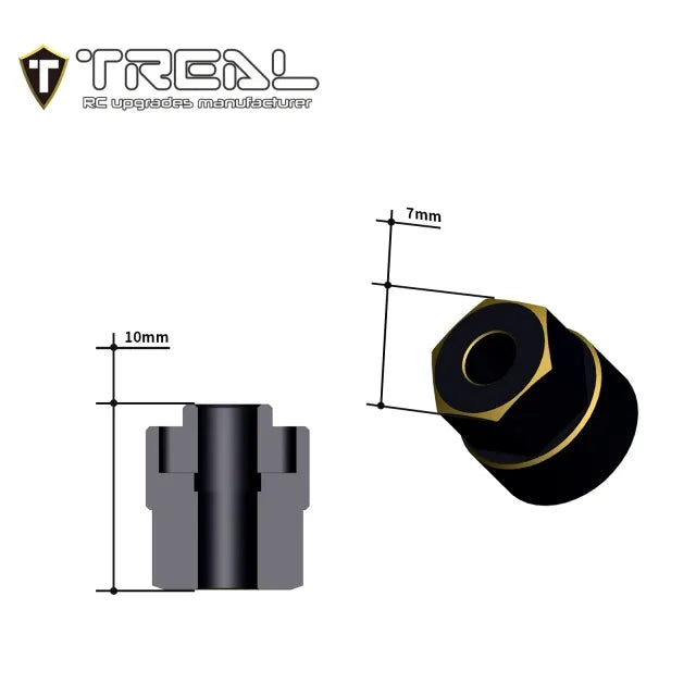 TREAL Brass Extended Wheel Hubs 7mm*10mm Hex, 3g/pc (4pcs) for 1/18 TRX-4M Defender and Bronco (Black)