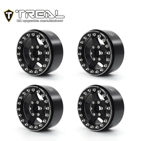 Treal 1.9 Wheels (4pcs) Beadlock Crawler Wheels for 1:10 Scale RC Truck-Type E Black/Black