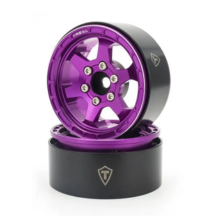 TREAL 1.9" Aluminum Beadlock Wheels (4) Scale-Look Concave Six Spoke Rim Crawler Wheels for 1/10 RC Trucks -Type H, Purple