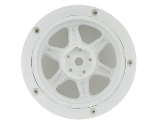 DS Racing Drift Element 6 Spoke Drift Wheels (2) (Adjustable Offset) w/12mm Hex, TRIPLE WHITE w/BLACK RIVETS