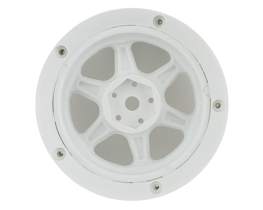 DS Racing Drift Element 6 Spoke Drift Wheels (2) (Adjustable Offset) w/12mm Hex, TRIPLE WHITE w/BLACK RIVETS