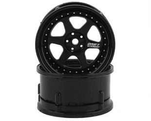 DS Racing Drift Element 6 Spoke Drift Wheels (2) (Adjustable Offset) w/12mm Hex, TRIPLE BLACK w/SILVER RIVETS