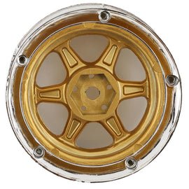 DS Racing Drift Element 6 Spoke Drift Wheels (2) (Adjustable Offset) w/12mm Hex, GOLD & CHROME w/GOLD RIVETS