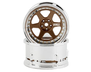 DS Racing Drift Element 6 Spoke Drift Wheels (2) (Adjustable Offset) w/12mm Hex, BRONZE AND CHROME W/GOLD RIVETS