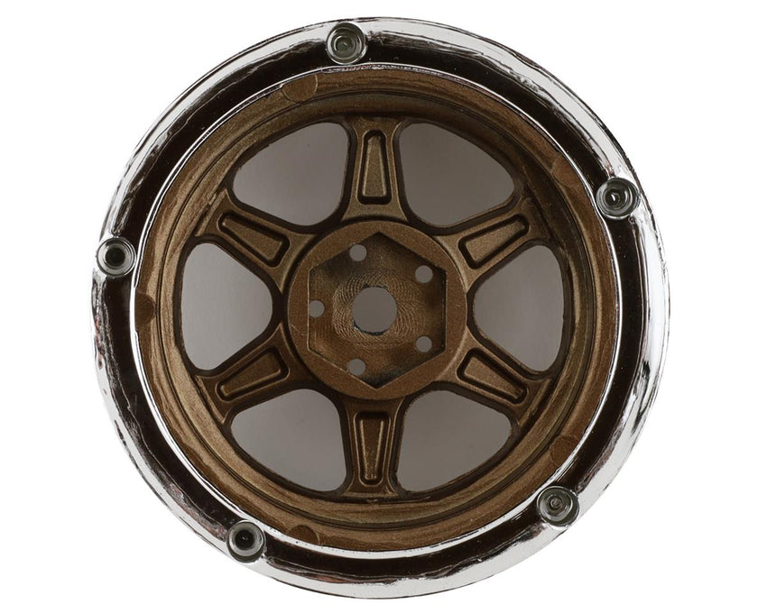 DS Racing Drift Element 6 Spoke Drift Wheels (2) (Adjustable Offset) w/12mm Hex, BRONZE AND CHROME W/GOLD RIVETS