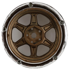 DS Racing Drift Element 6 Spoke Drift Wheels (2) (Adjustable Offset) w/12mm Hex, BRONZE AND CHROME W/GOLD RIVETS