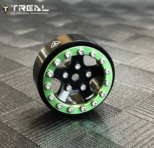 Treal 1.0 Beadlock Wheels(4P-Set) for Axial SCX24 1/24 Crawler Brass Ring Weighted 22g B Type (Green-Black)