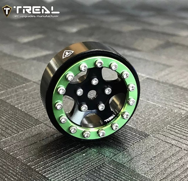 Treal 1.0 Beadlock Wheels(4P-Set) for Axial SCX24 1/24 Crawler Brass Ring Weighted 22g B Type (Green-Black)