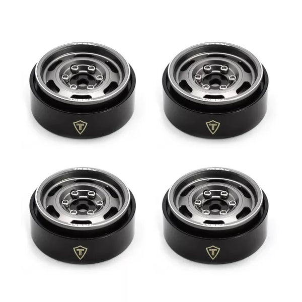 TREAL SCX24 Wheels 1.0 Beadlock Wheels(4P) Vintage Wheels for 1/24 SCX24 Bronco Gladiator C10 Deadbolt -Type E (Titanium)
