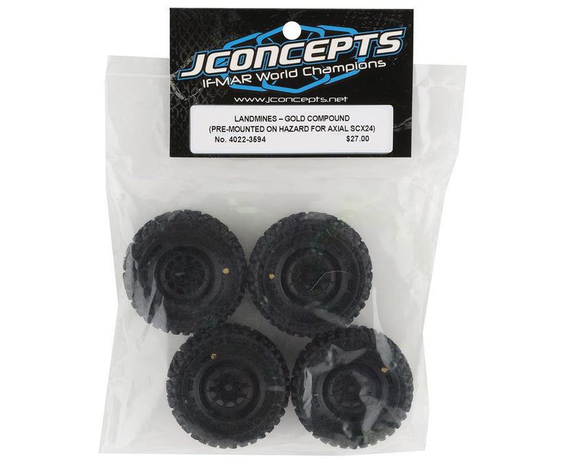 JConcepts 1.0" Landmines Pre-Mounted Tires w/Hazard Wheel (Black) (4) (Gold) w/7mm Hex