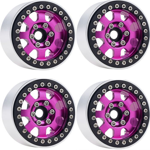 Powerhobby B1 Aluminum 1.9 Beadlock Wheels w 9mm Hubs (4) 1/10 Rock Crawler PINK