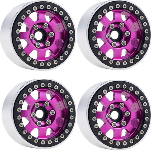 Powerhobby B1 Aluminum 1.9 Beadlock Wheels w 9mm Hubs (4) 1/10 Rock Crawler PINK