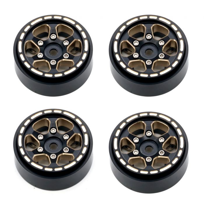 Powerhobby 1.0" Brass Beadlock Crawler Wheels 1/24 Axial SCX24 (Black)