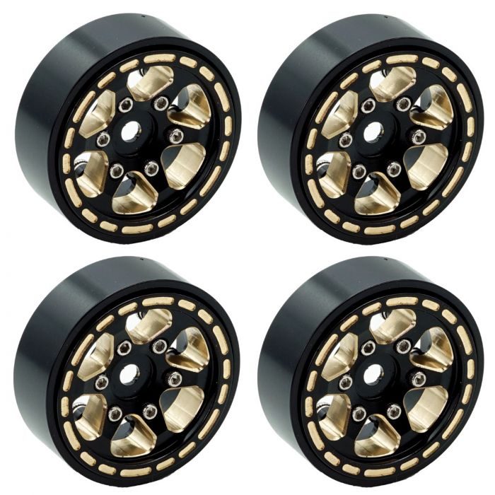 Powerhobby 1.0" Brass Beadlock Crawler Wheels 1/24 Axial SCX24 (Black)